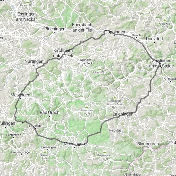 Karten-Miniaturansicht der Radinspiration "Road-Tour durch die Region Stuttgart" in Stuttgart, Germany. Erstellt vom Tarmacs.app-Routenplaner für Radtouren