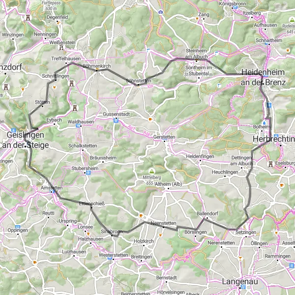 Karten-Miniaturansicht der Radinspiration "Straßentour nach Heidenheim" in Stuttgart, Germany. Erstellt vom Tarmacs.app-Routenplaner für Radtouren