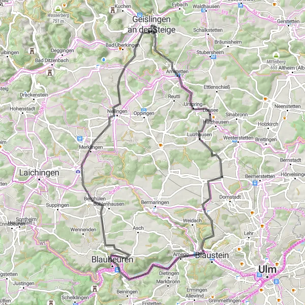 Karten-Miniaturansicht der Radinspiration "Albpanorama Rundtour" in Stuttgart, Germany. Erstellt vom Tarmacs.app-Routenplaner für Radtouren