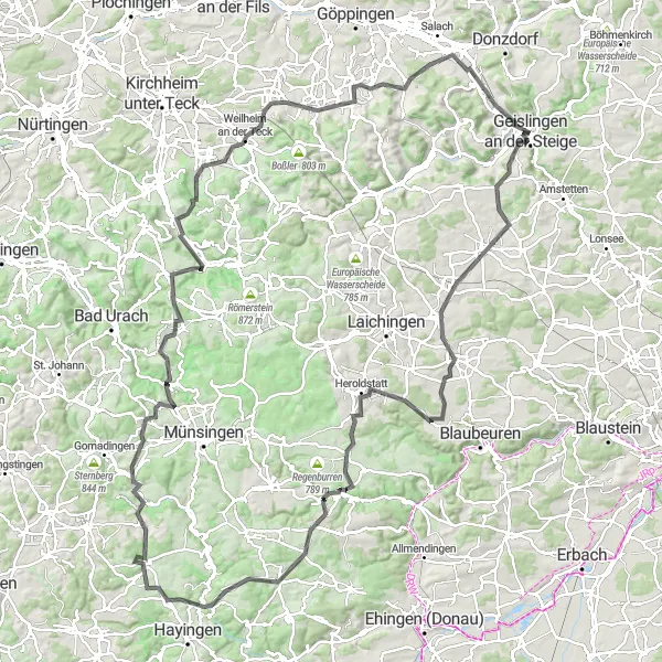 Karten-Miniaturansicht der Radinspiration "Schwäbischer Alb Radmarathon" in Stuttgart, Germany. Erstellt vom Tarmacs.app-Routenplaner für Radtouren