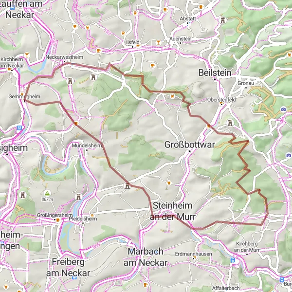 Karten-Miniaturansicht der Radinspiration "Abenteuer in der Natur: Rundtour ab Gemmrigheim" in Stuttgart, Germany. Erstellt vom Tarmacs.app-Routenplaner für Radtouren
