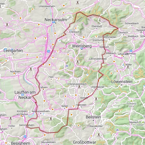 Karten-Miniaturansicht der Radinspiration "Entdeckung der Natur: Rund um Gemmrigheim" in Stuttgart, Germany. Erstellt vom Tarmacs.app-Routenplaner für Radtouren