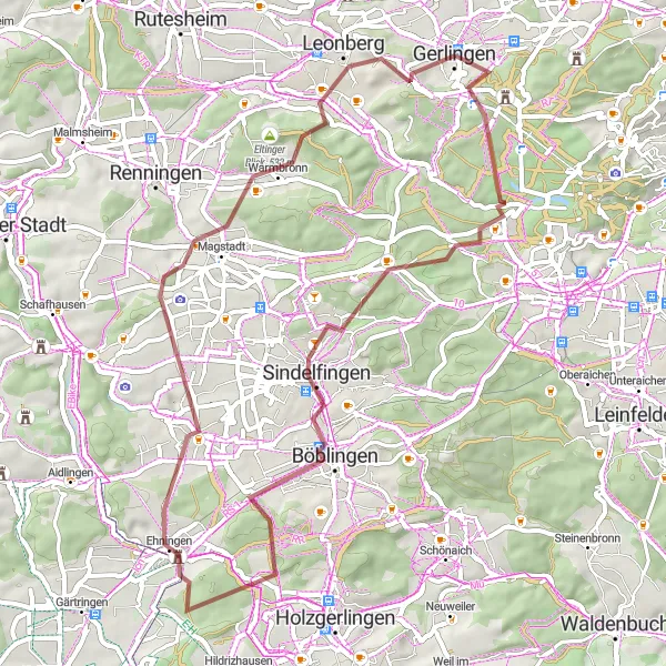Karten-Miniaturansicht der Radinspiration "Gravel-Tour zu den Ebenen" in Stuttgart, Germany. Erstellt vom Tarmacs.app-Routenplaner für Radtouren