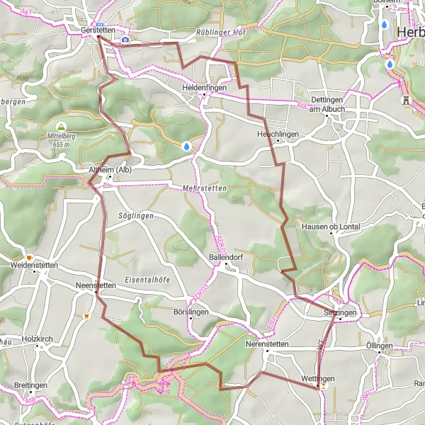 Map miniature of "Hilly Gravel Adventure" cycling inspiration in Stuttgart, Germany. Generated by Tarmacs.app cycling route planner