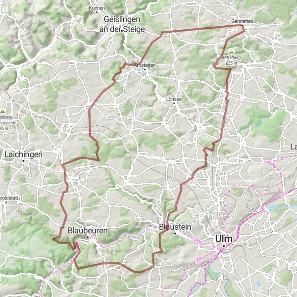 Karten-Miniaturansicht der Radinspiration "Gravelabenteuer im Albuch" in Stuttgart, Germany. Erstellt vom Tarmacs.app-Routenplaner für Radtouren