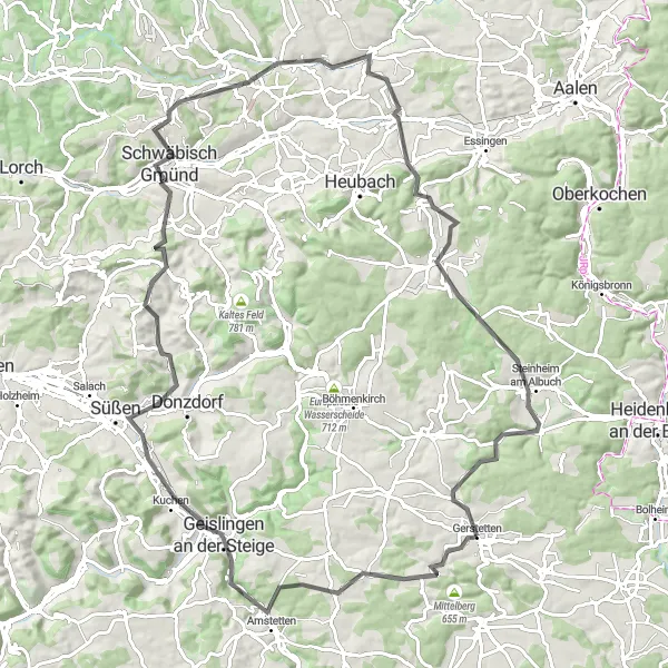 Karten-Miniaturansicht der Radinspiration "Roadtrip ins Grüne von Gerstetten" in Stuttgart, Germany. Erstellt vom Tarmacs.app-Routenplaner für Radtouren