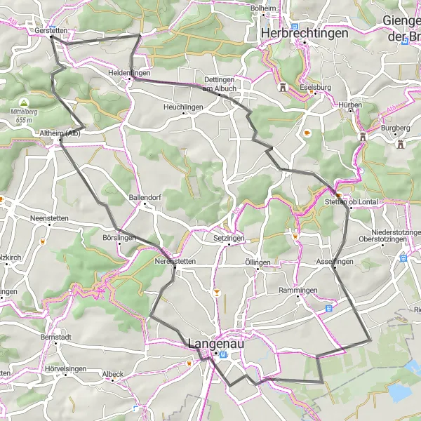 Karten-Miniaturansicht der Radinspiration "Entspannte Tour durch Dettingen am Albuch und Langenau" in Stuttgart, Germany. Erstellt vom Tarmacs.app-Routenplaner für Radtouren