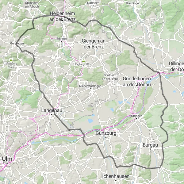 Map miniature of "The Hilltop Challenge" cycling inspiration in Stuttgart, Germany. Generated by Tarmacs.app cycling route planner