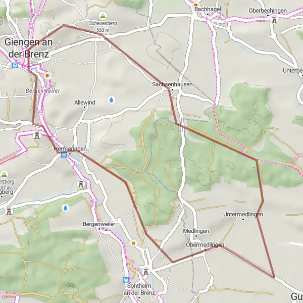Karten-Miniaturansicht der Radinspiration "Gravel-Schleife von Giengen an der Brenz nach Medlingen" in Stuttgart, Germany. Erstellt vom Tarmacs.app-Routenplaner für Radtouren