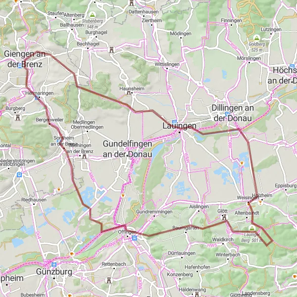 Map miniature of "Gravel Adventure through Nature and History" cycling inspiration in Stuttgart, Germany. Generated by Tarmacs.app cycling route planner
