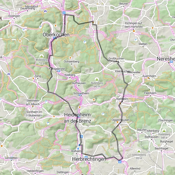Karten-Miniaturansicht der Radinspiration "Rundtour von Giengen an der Brenz nach Rechberg" in Stuttgart, Germany. Erstellt vom Tarmacs.app-Routenplaner für Radtouren