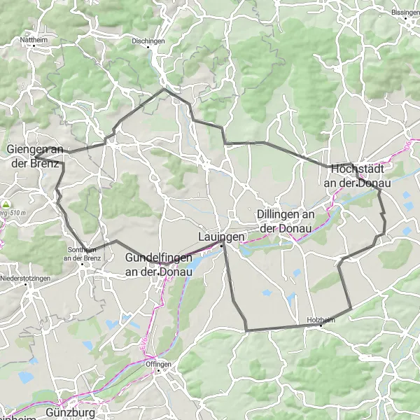 Karten-Miniaturansicht der Radinspiration "Rundweg von Giengen an der Brenz über Glött nach Lauingen" in Stuttgart, Germany. Erstellt vom Tarmacs.app-Routenplaner für Radtouren