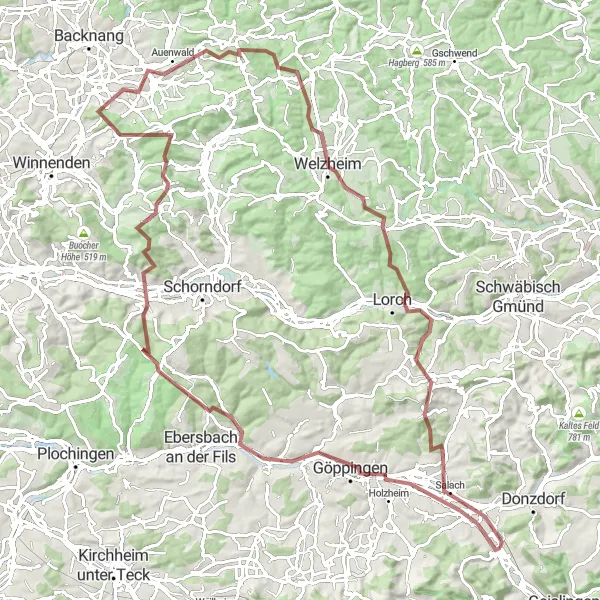 Karten-Miniaturansicht der Radinspiration "Langstrecken-Graveltour durch Schwäbisch-Alb" in Stuttgart, Germany. Erstellt vom Tarmacs.app-Routenplaner für Radtouren