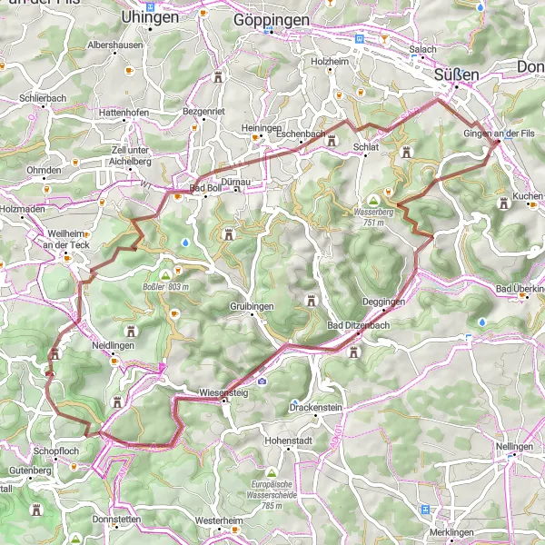 Karten-Miniaturansicht der Radinspiration "Gravel-Tour durch die Schwäbische Alb" in Stuttgart, Germany. Erstellt vom Tarmacs.app-Routenplaner für Radtouren