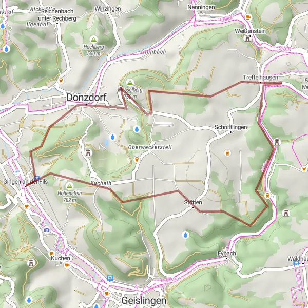 Map miniature of "Short and Scenic Gravel Ride" cycling inspiration in Stuttgart, Germany. Generated by Tarmacs.app cycling route planner