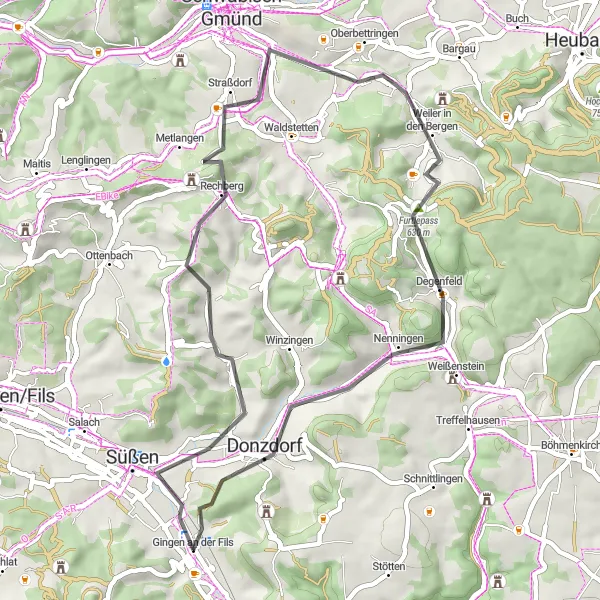 Karten-Miniaturansicht der Radinspiration "Malerische Landschaften und historische Dörfer" in Stuttgart, Germany. Erstellt vom Tarmacs.app-Routenplaner für Radtouren