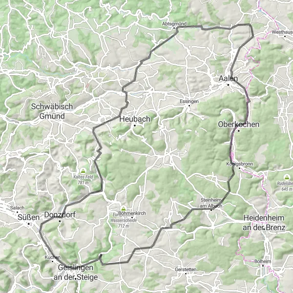 Karten-Miniaturansicht der Radinspiration "Straßenfahrradtour durch Schwäbische Alb" in Stuttgart, Germany. Erstellt vom Tarmacs.app-Routenplaner für Radtouren