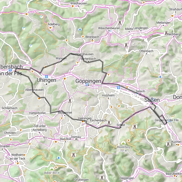 Karten-Miniaturansicht der Radinspiration "Rundtour entlang malerischer Landschaften" in Stuttgart, Germany. Erstellt vom Tarmacs.app-Routenplaner für Radtouren