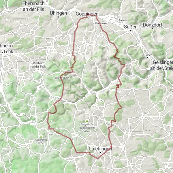 Karten-Miniaturansicht der Radinspiration "Gravel-Radtour Göppingen - Bad Boll" in Stuttgart, Germany. Erstellt vom Tarmacs.app-Routenplaner für Radtouren