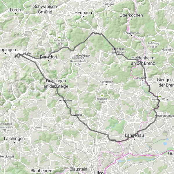 Karten-Miniaturansicht der Radinspiration "Roadtrip durch Heidenheim und Geislingen" in Stuttgart, Germany. Erstellt vom Tarmacs.app-Routenplaner für Radtouren