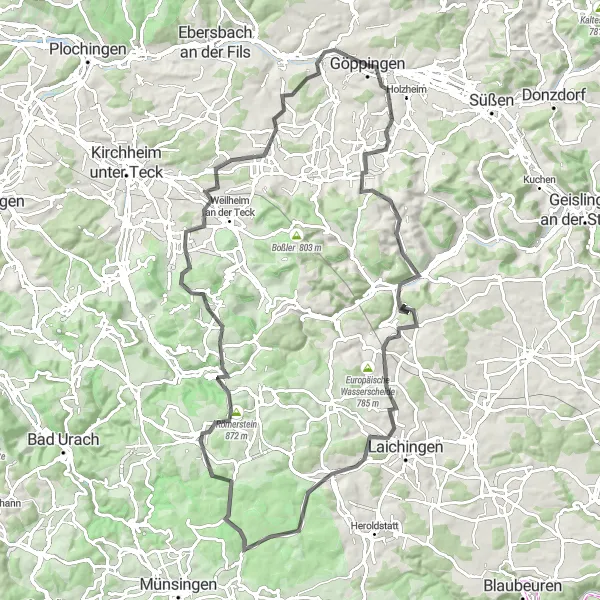Karten-Miniaturansicht der Radinspiration "Ehrfurchtgebietende Roadtour" in Stuttgart, Germany. Erstellt vom Tarmacs.app-Routenplaner für Radtouren