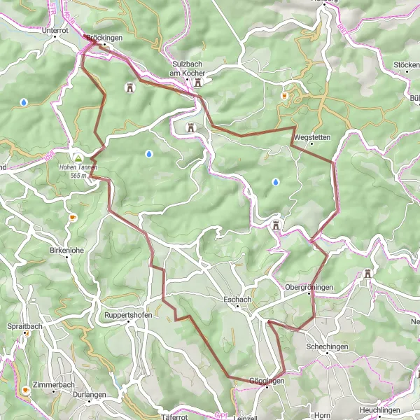 Karten-Miniaturansicht der Radinspiration "Tonolzbronn-Hohe Tannen-Schloss Schmiedelfeld-Algishofen-Göggingen" in Stuttgart, Germany. Erstellt vom Tarmacs.app-Routenplaner für Radtouren