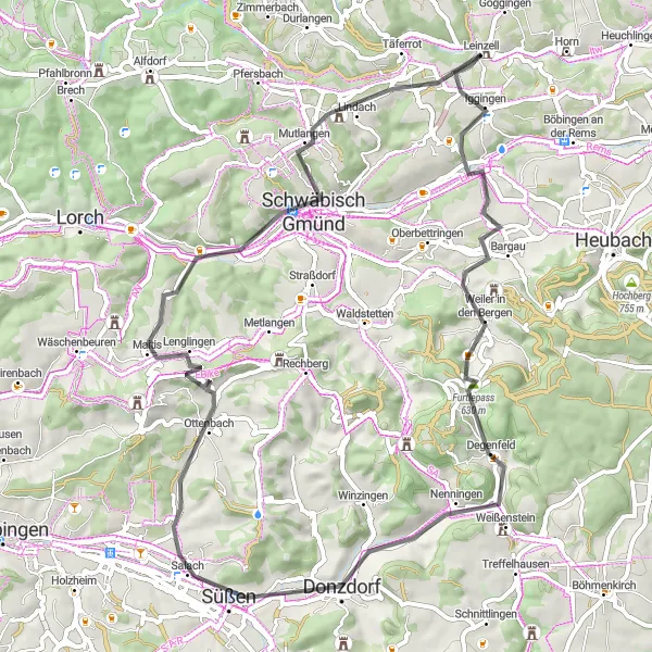 Karten-Miniaturansicht der Radinspiration "Fahrradtour durch die Berge" in Stuttgart, Germany. Erstellt vom Tarmacs.app-Routenplaner für Radtouren