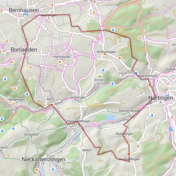 Karten-Miniaturansicht der Radinspiration "Gravel-Tour um Neckartailfingen" in Stuttgart, Germany. Erstellt vom Tarmacs.app-Routenplaner für Radtouren