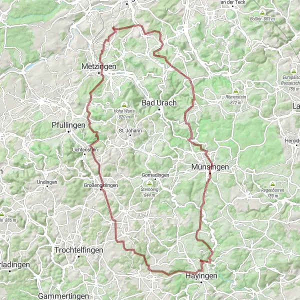 Karten-Miniaturansicht der Radinspiration "Münsingen und Weinberg Erkundung" in Stuttgart, Germany. Erstellt vom Tarmacs.app-Routenplaner für Radtouren