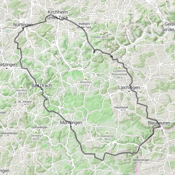 Karten-Miniaturansicht der Radinspiration "Road-Tour durch die Schwäbische Alb" in Stuttgart, Germany. Erstellt vom Tarmacs.app-Routenplaner für Radtouren