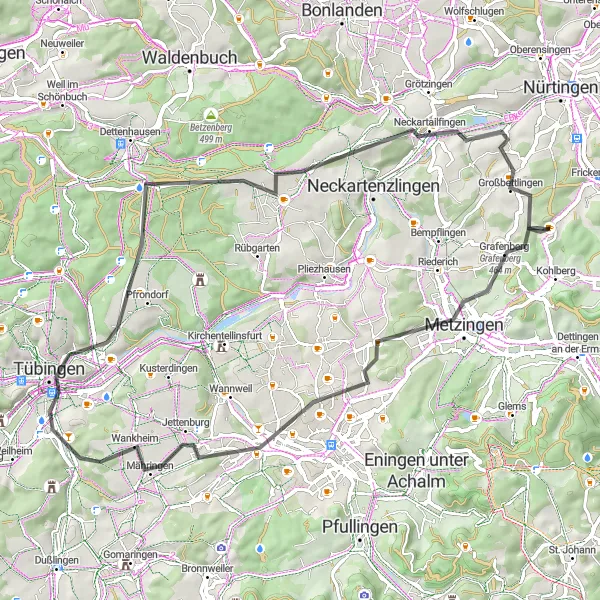 Karten-Miniaturansicht der Radinspiration "Die Tübinger Runde" in Stuttgart, Germany. Erstellt vom Tarmacs.app-Routenplaner für Radtouren