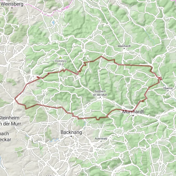 Map miniature of "Thrilling Gravel Expedition" cycling inspiration in Stuttgart, Germany. Generated by Tarmacs.app cycling route planner