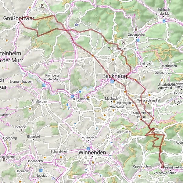 Map miniature of "Breathtaking Gravel Ride" cycling inspiration in Stuttgart, Germany. Generated by Tarmacs.app cycling route planner