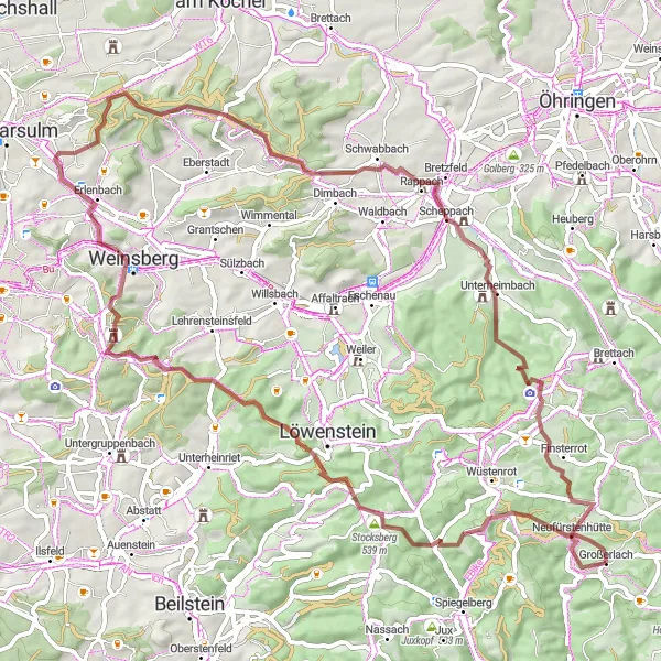 Karten-Miniaturansicht der Radinspiration "Gravel-Tour Großerlach Highlights" in Stuttgart, Germany. Erstellt vom Tarmacs.app-Routenplaner für Radtouren
