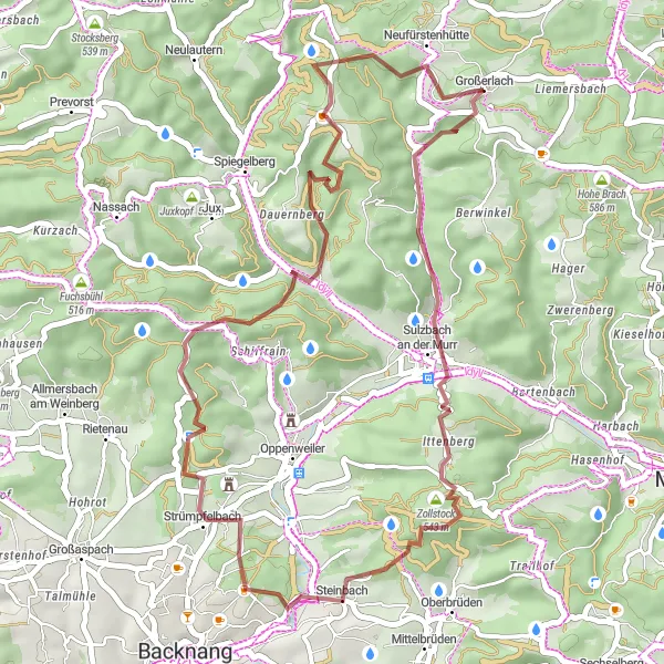 Karten-Miniaturansicht der Radinspiration "Gravel-Rundweg um Großerlach" in Stuttgart, Germany. Erstellt vom Tarmacs.app-Routenplaner für Radtouren