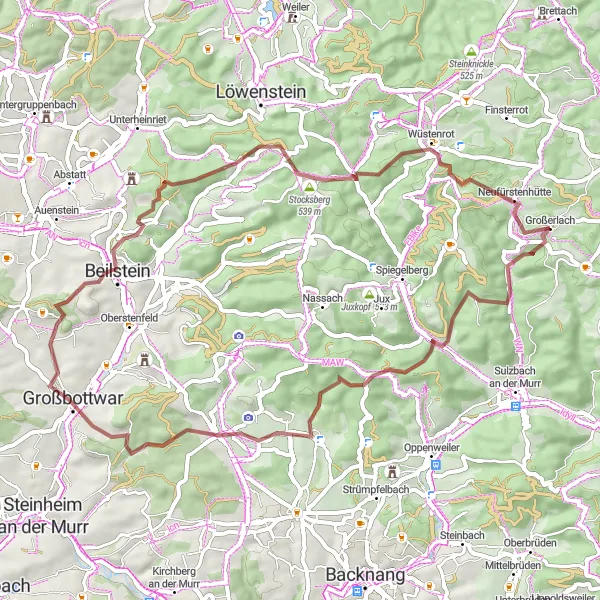 Map miniature of "Scenic Gravel Ride to Stocksberg" cycling inspiration in Stuttgart, Germany. Generated by Tarmacs.app cycling route planner