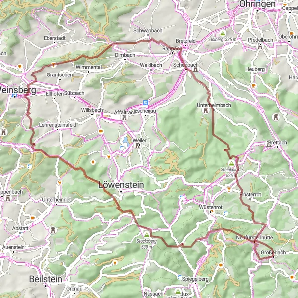 Map miniature of "Großerlach Gravel Adventure" cycling inspiration in Stuttgart, Germany. Generated by Tarmacs.app cycling route planner