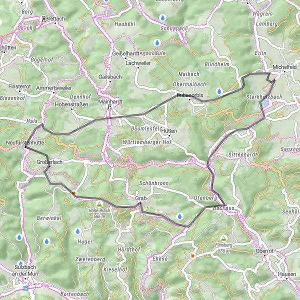 Map miniature of "Mainhardt Hunting Lodge Loop" cycling inspiration in Stuttgart, Germany. Generated by Tarmacs.app cycling route planner