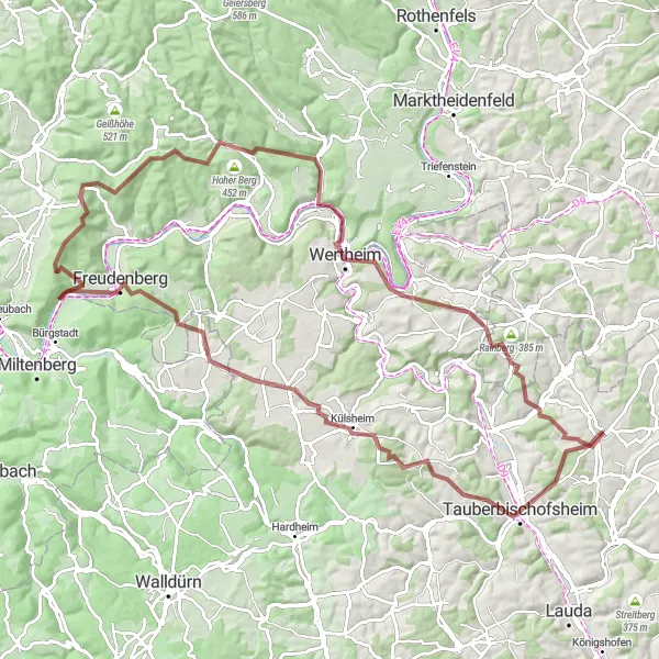 Map miniature of "Tauber Hills Gravel Adventure" cycling inspiration in Stuttgart, Germany. Generated by Tarmacs.app cycling route planner