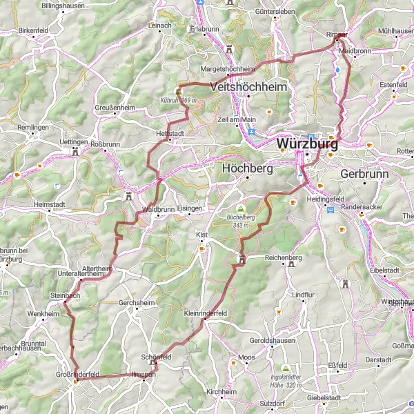 Map miniature of "Großrinderfeld Gravel Adventure" cycling inspiration in Stuttgart, Germany. Generated by Tarmacs.app cycling route planner