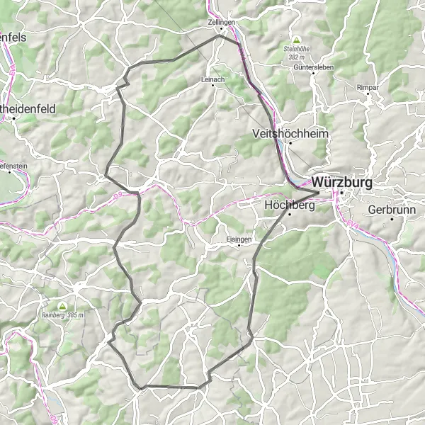 Karten-Miniaturansicht der Radinspiration "Road-Tour durch den Landkreis Würzburg" in Stuttgart, Germany. Erstellt vom Tarmacs.app-Routenplaner für Radtouren