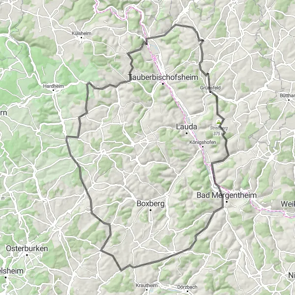 Map miniature of "Mergentheim Schneide Circuit" cycling inspiration in Stuttgart, Germany. Generated by Tarmacs.app cycling route planner