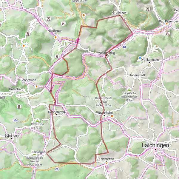 Karten-Miniaturansicht der Radinspiration "Kurze Gravel-Tour von Burgstall nach Gruibingen" in Stuttgart, Germany. Erstellt vom Tarmacs.app-Routenplaner für Radtouren
