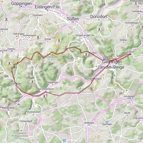 Map miniature of "Hidden Gems Gravel Ride" cycling inspiration in Stuttgart, Germany. Generated by Tarmacs.app cycling route planner