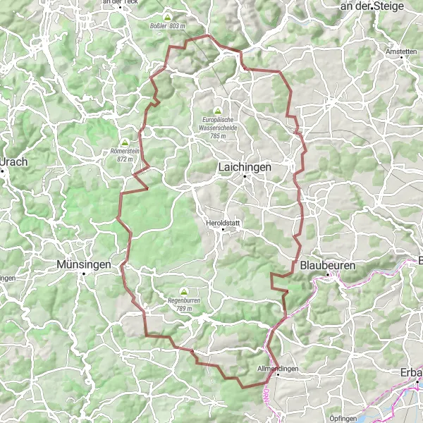 Karten-Miniaturansicht der Radinspiration "Von Gruibingen nach Ruine Reußenstein" in Stuttgart, Germany. Erstellt vom Tarmacs.app-Routenplaner für Radtouren