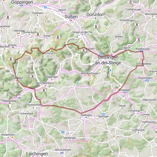 Karten-Miniaturansicht der Radinspiration "Bike-Abenteuer rund um Gruibingen" in Stuttgart, Germany. Erstellt vom Tarmacs.app-Routenplaner für Radtouren