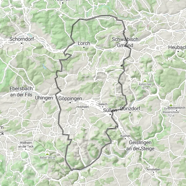 Map miniature of "Scenic Countryside Ride" cycling inspiration in Stuttgart, Germany. Generated by Tarmacs.app cycling route planner