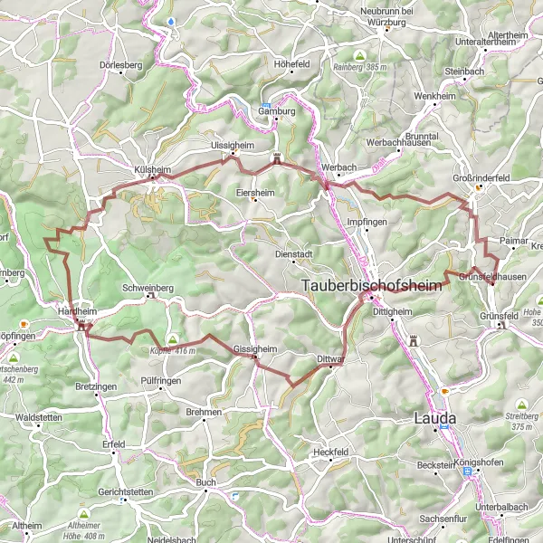 Map miniature of "Dittwar Exploration" cycling inspiration in Stuttgart, Germany. Generated by Tarmacs.app cycling route planner