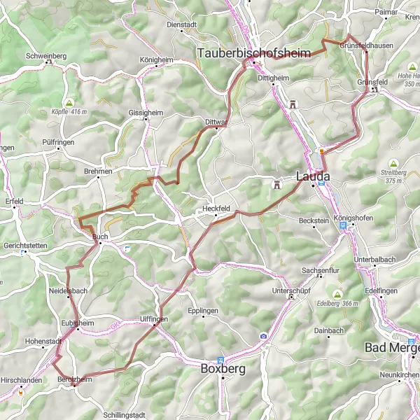 Karten-Miniaturansicht der Radinspiration "Gravel-Tour durch Gerlachsheim und Höhberg" in Stuttgart, Germany. Erstellt vom Tarmacs.app-Routenplaner für Radtouren