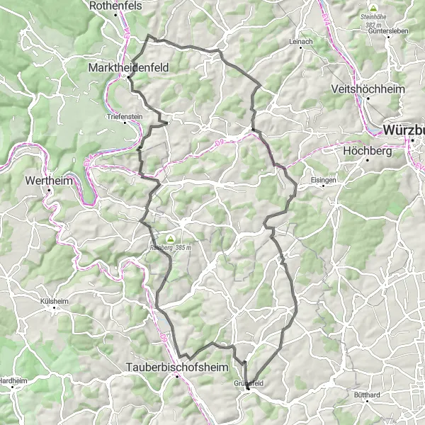 Karten-Miniaturansicht der Radinspiration "Rundfahrt entlang von Grünsfeldhausen und Mühlberg" in Stuttgart, Germany. Erstellt vom Tarmacs.app-Routenplaner für Radtouren